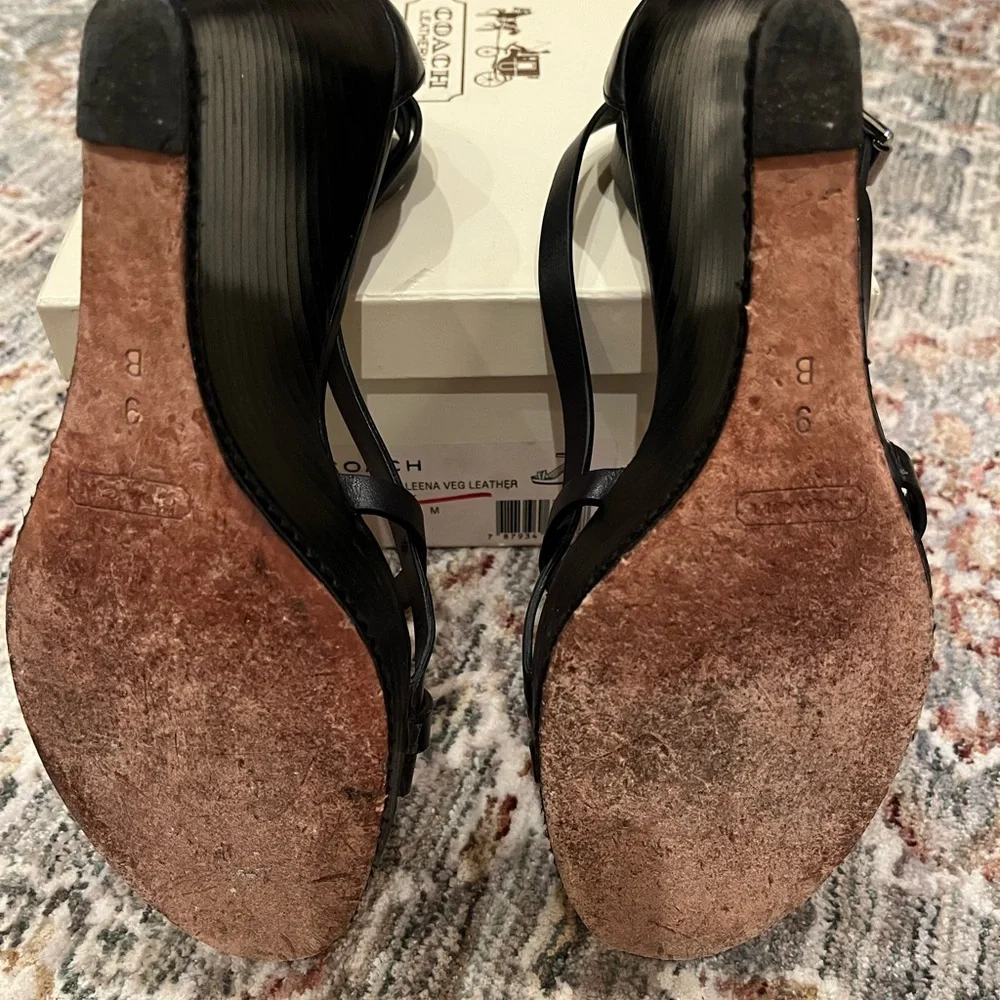 Coach A3383 Maleena Wedge Sandal Veg Leather Black Size 9 - Picture 5 of 7